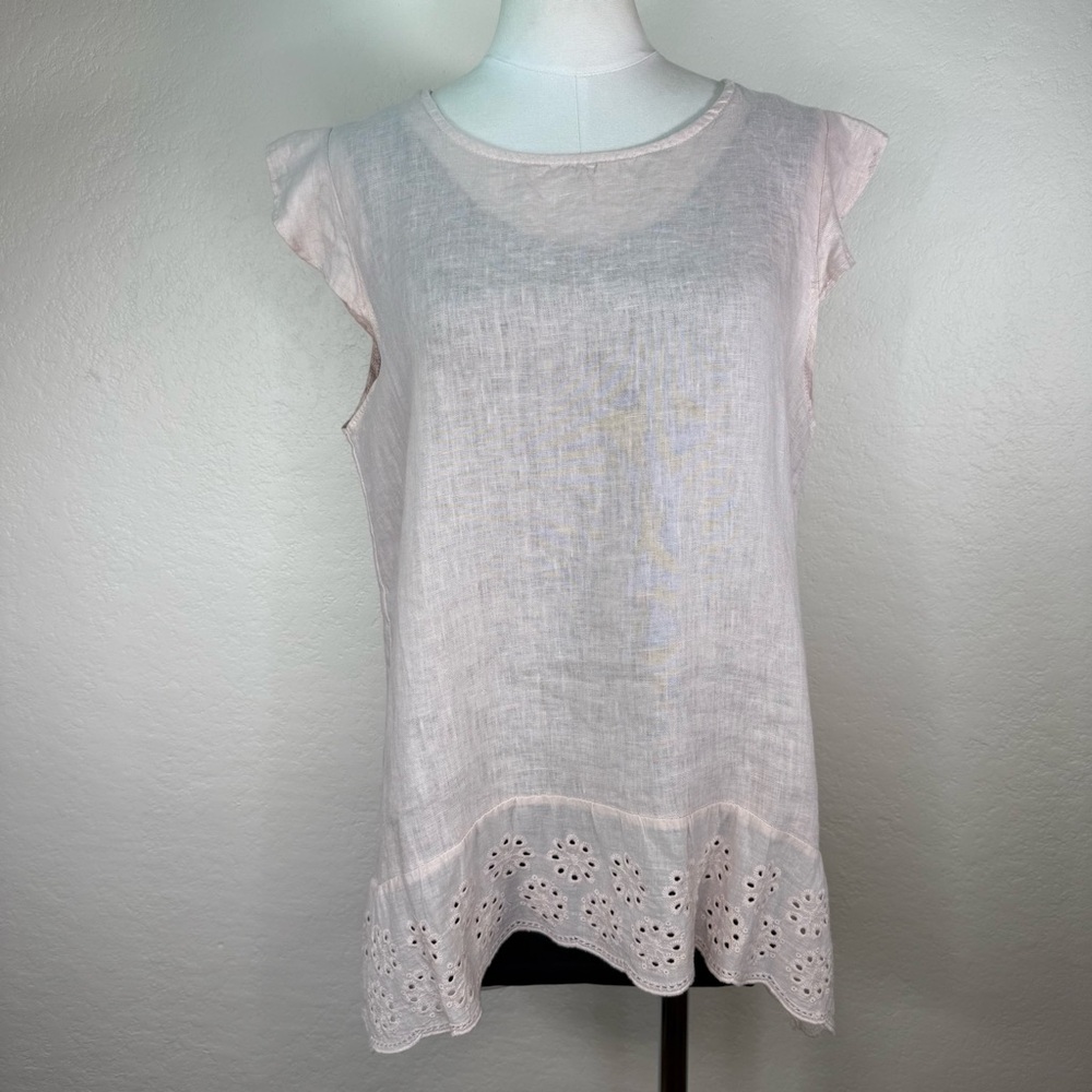 Terzo Millennio Made in Italy Pale Pink 100% Linen Lace Tunic Dress Size Medium